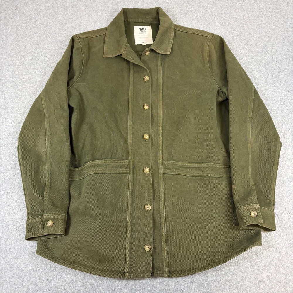 Sezane Will Jacket Womens Medium Green Suede Olive Button Pockets